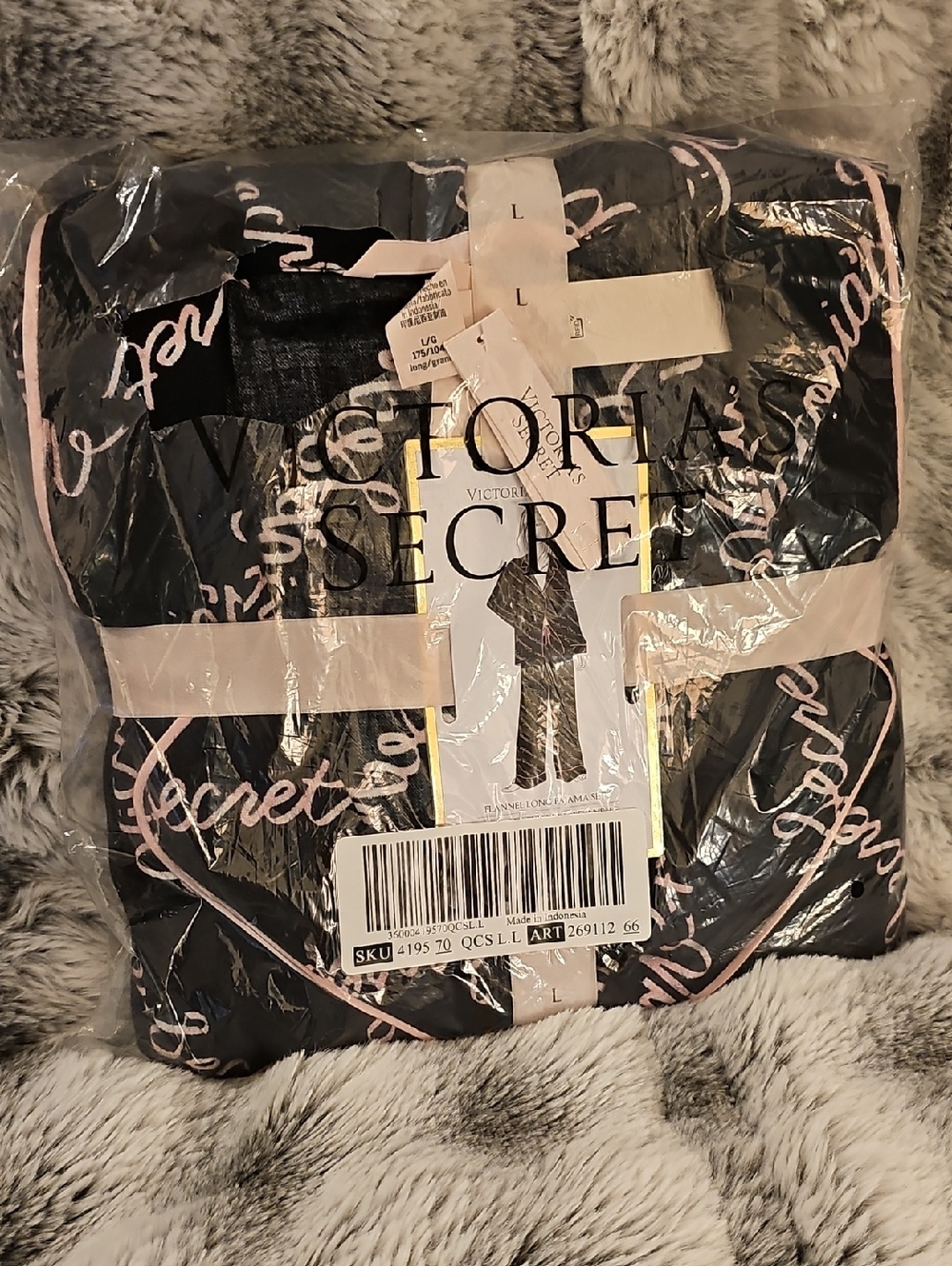 Victoria's Secret Black Pajama Set with Pink Script Trim